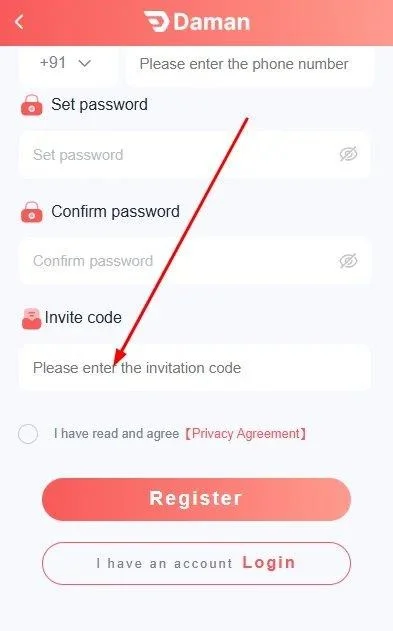 enter the invitation code